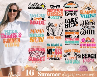 16 Retro Summer Svg Png Bundle, Trendy Summer Shirts svg, Summer Beach Vibes Svg, Ocean svg, Vacation Svg, Hello Summer Season svg