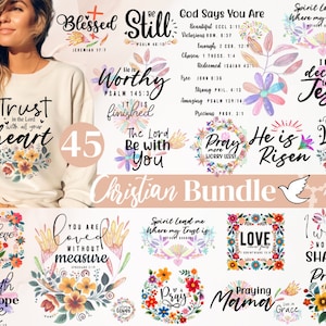 45 Florales christliches Png-Bundle, Gott Jesus Png, religiöses Hemd Png, Bibelvers Png, Psalm Png, Motivationszitat Png, Schrift Png