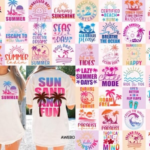 Paquete de 21 Svg PNG de verano retro, Svg de verano de moda, Svg frontal y posterior, Svg de vibraciones de playa de verano, Svg de océano, Svg de vacaciones, Svg de temporada de verano