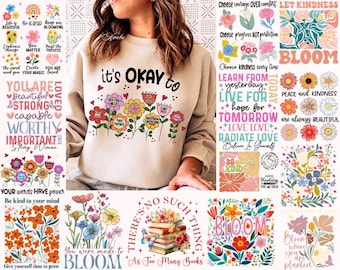 Paquete de inspiración floral (Png), citas positivas (Png), amabilidad (Png), flores de primavera (Png), autocuidado (Png), amor propio (Png), salud mental (Png)