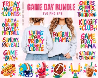 Game Day Svg Png Bundle, Football Mama Svg,  Touchdown Season Svg, Colorful Sports Mom Sublimation Png, Front Back Designs