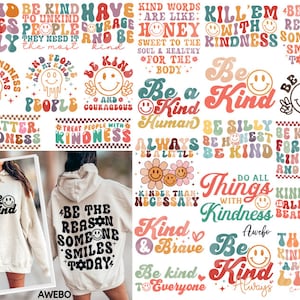Retro vriendelijkheid Svg Png bundel, positieve affirmaties Svg, vriendelijkheid Svg, Be Kind ontwerpen svg, retro motiverende Svg, retro trendy shirts svg