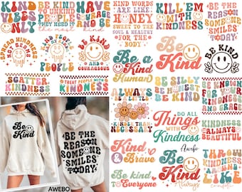 Retro Kindness Svg Png Bundle, Positive Affirmations Svg, Kindness Svg, Be Kind designs svg, Retro Motivational Svg, Retro trendy shirts svg