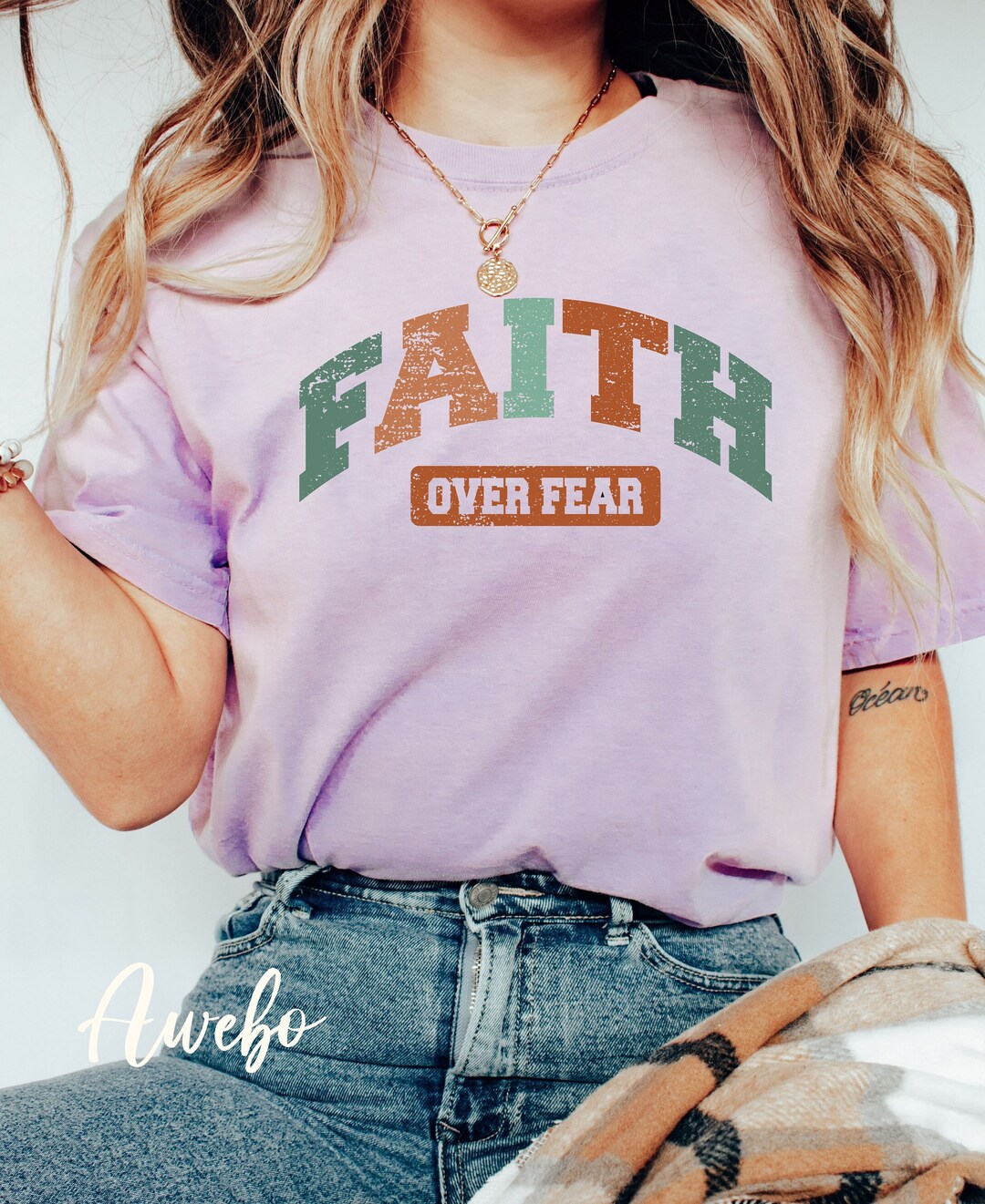Faith Over Fear Svg Png, Vintage Old Effect, Boho Christian PNG ...
