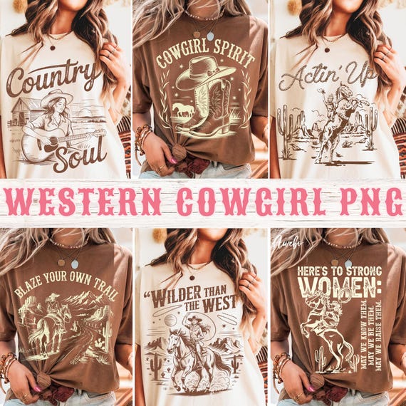 Cowgirl PNG Bundle, Western Graphic Quotes, Country Girl Sublimation, Retro Wild West PNGs for T-Shirts and Crafts, Cowgirl Riding Horse Png
