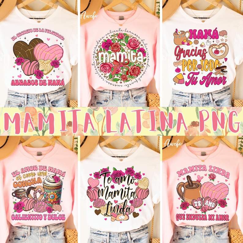 Celebrate the love of a mamita linda with this sweet and colorful Mama Latina PNG Bundle. Featuring pan dulce, conchas, hearts, rosas, and heartfelt Spanish phrases, this collection is perfect for Mothers Day gifts, mugs, shirts, tote bags, and more!

Each PNG design is high resolution with a transparent background—ready for sublimation or print projects. Just download and create something beautiful for mama.
