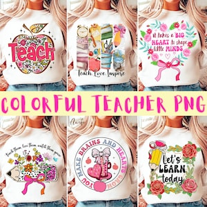 Boho Teacher Png Bundle, Vamos aprender hoje Png, Gráficos florais para professores, Presente de agradecimento para professores, Ensinar amor inspirar Png, Professor maçã Png