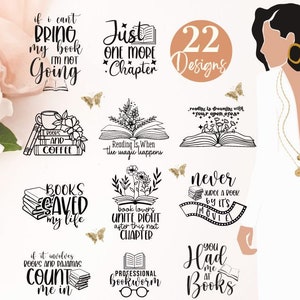 Paquete SVG de lectura bohemia, SVG de amante de los libros, SVG de libro floral, citas de libros, diseños de sublimación, SVG de bibliotecario, archivos SVG para Cricut, SVG de camiseta