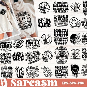 16 sarcasme voor- en achterkant shirt SVG bundel, grappige citaten clipart SVG, retro sarcastische SVG, sarcastische gezegden SVG, volwassen humor SVG, png-bestand