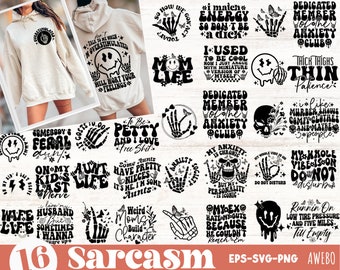 16 Sarcasm Front and Back Shirt Svg Bundle, Funny quotes Clipart svg, Retro Sarcastic Svg, Sarcastic Sayings Svg, Adult Humor Svg, Png File