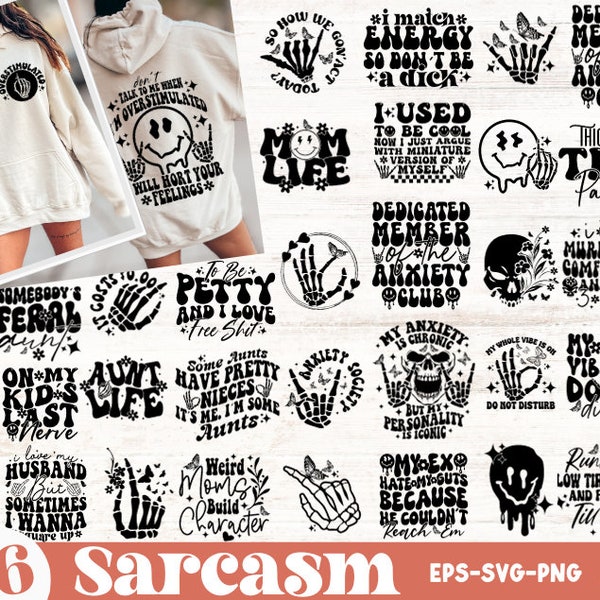 16 Sarcasm Front and Back Shirt Svg Bundle, Funny quotes Clipart svg, Retro Sarcastic Svg, Sarcastic Sayings Svg, Adult Humor Svg, Png File