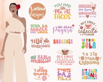 Latina SVG PNG Design Bundle, Chingona svg, But First Cafecito y Chisme SVG, Mexican Funny Quotes, Sublimation Designs, T-shirt svg png file