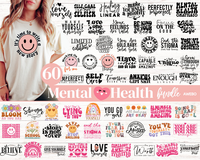 Boho Mental Healthy Svg Png Bundle, Retro Inspirational Quotes Svg, Positive Daily Affirmations Svg, Empowered Women Svg, Boho Self Love svg