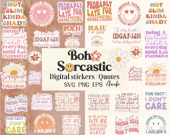 Boho Sarcastic Quotes Svg Png Bundle, Sarcasm Digital Stickers, Cricut svg file, Funny Jokes, Sublimation Designs, Retro Style Designs