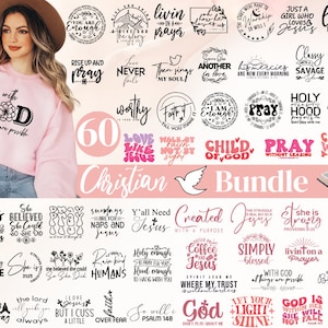 Lot de 60 PNG SVG chrétiens Lot svg religieux Citations motivantes Svg | Verset biblique svg | Tasse à café svg | Jésus Svg | Dieu Svg png