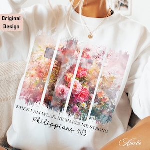 Cuando soy débil Él me hace fuerte Png Pincelada Cristiana Png Pincelada Floral Boho Png Sublimación Cristiana De Acuarela Primavera Png