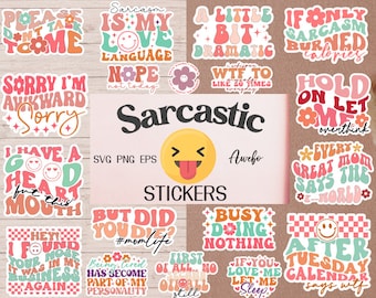 Boho Sarcastic Quotes Svg Png Bundle, Sarcasm Digital Stickers, Cricut svg file, Funny Jokes, Sublimation Designs, Retro Style Designs