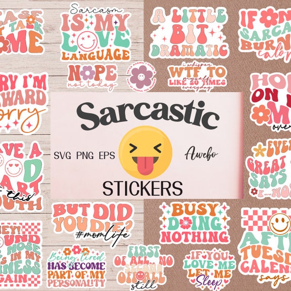 Boho Sarcastic Quotes Svg Png Bundle, Sarcasm Digital Stickers, Cricut svg file, Funny Jokes, Sublimation Designs, Retro Style Designs