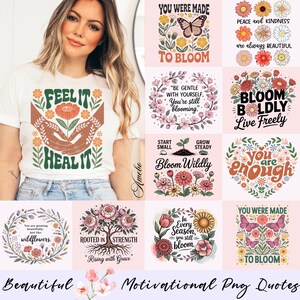 Boho Motivations Png Bündel, Blumen inspirierende Zitate Png, Selbstliebe Png, positive Affirmation Png, blühende Sprüche Png, Freundlichkeit Png