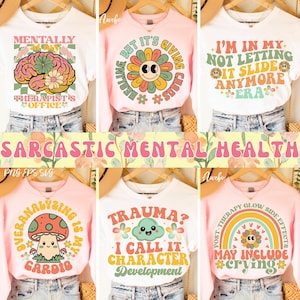 Paquete divertido de SVG PNG de salud mental / Humor de terapia retro Svg / Citas de autocuidado Svg / Amor propio retro Svg / Dichos sarcásticos / Camiseta Png