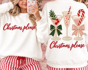 Christmas Please PNG, Pearl Christmas Cocktail Png, Pink Holiday Drinks Png, Front Back Shirt Design, Coquette Christmas Png
