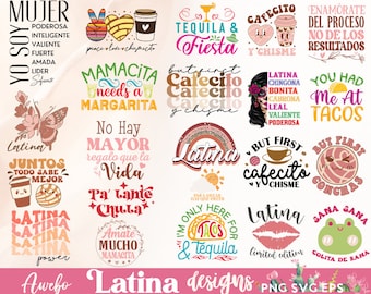 Latina SVG PNG Design Bundle, Chingona svg, But First Cafecito y Chisme SVG, Mexican Funny Quotes, Sublimation Designs, T-shirt svg png file