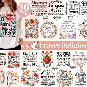 30 Frases religiosas Svg, Frases biblicas svg, Frases Florales Cristianas Español Png, Fe Mueve Montañas Svg, Paz Amor Dios Amparo Png