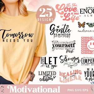 25 Boho Inspirujące Svg Png Bundle | Pozytywne Codzienne Afirmacje Cytaty Svg | Uprzejmość Svg | Retro Motywacyjne Svg | Modny T-shirt Svg