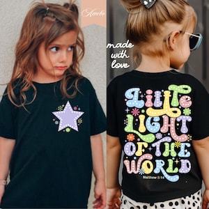 Retro Christian Kids Svg Png, Little Light of the World Svg, voor- en achterkant shirt, Jezus Svg, christelijke bijbelvers svg, Love Faith Svg