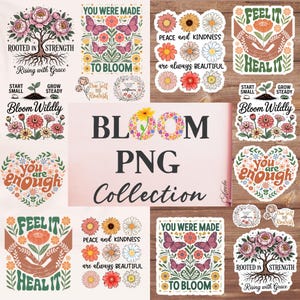 Floral Inspirational Quotes PNG Bundle | Boho Mental Health Stickers Png | Printable Botanical Self Love PNG Designs | Positive Affirmations