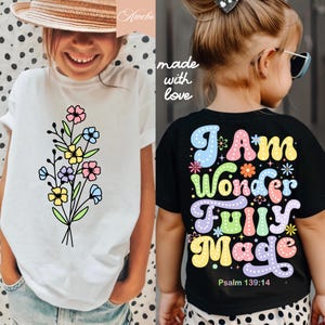 Retro Christian Kinder SVG Png, ich bin wunderbar gemacht SVG, Front und Back Shirt, Jesus Handgemacht, Christian Bibel Vers Kinder SVG, Liebe Glaube Handgemacht SVG