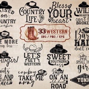 Pacote Western Svg Png | Country svg | Chapéu de cowboy svg | Chapéu de cowgirl svg | Camisa da moda svg | Howdy Honey svg | Arquivo png de designs de sublimação