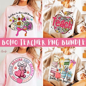 Boho Teacher Png Bundle, Vamos aprender hoje Png, Gráficos florais para professores, Presente de agradecimento para professores, Ensinar amor inspirar Png, Professor maçã Png