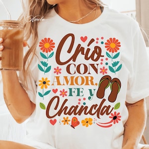 Crio con Amor Fe y Chancla PNG SVG | Rolig mexikansk mamma Svg | Latina Mama Sublimation Design | Blommig inspirerande mamma Svg Png bild 4