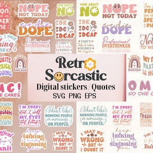 Boho Sarcastic Quotes Svg Png Bundle, Naklejki cyfrowe sarkazmu, Plik svg Cricut, Zabawne dowcipy, Projekty sublimacji, Projekty w stylu retro