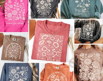10 Floral Vintage Christian PNG Bundle | Faith Flower Shirt Designs | Floral Bible Verse PNG | Christian Graphics | Religious Floral Artwork