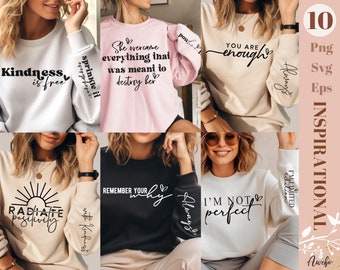 Boho Motivational SVG PNG Bundle | Self Love svg bundle l Inspirational Sleeve Sweatshirt Design Svg Bundle | Empowered Women Svg | Png file