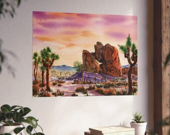 Joshua Tree National Park Art Print: Hand-Painted Watercolor Landscape