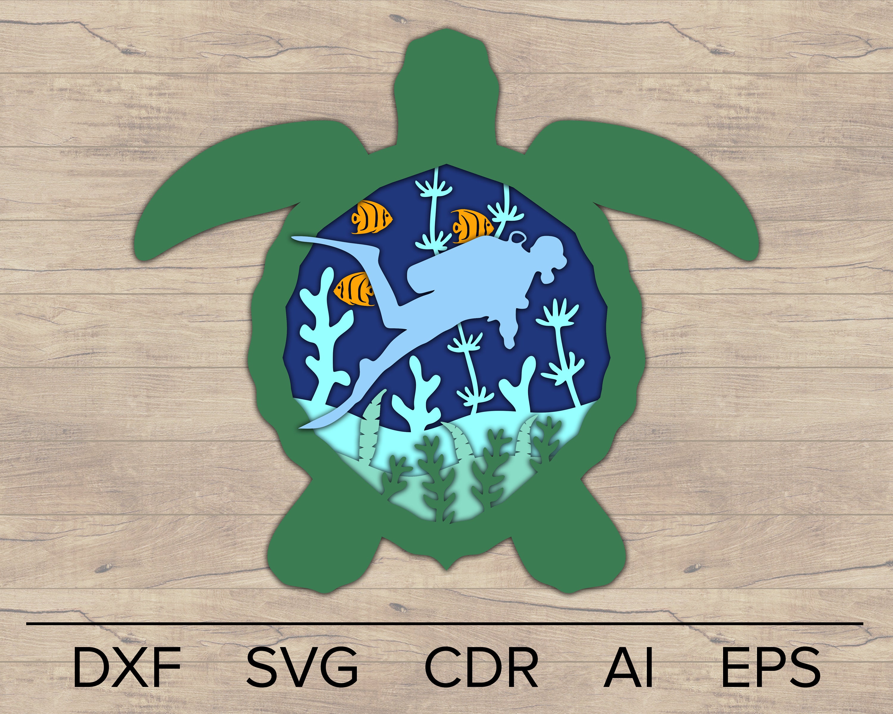 Sea Turtle 3d Wall Decor Art Layered Sculpture Animal Etsy