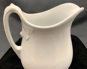 Antique Thomas Hughes White Ironstone Milk Pitcher, Ewer, 7 quot c. 1860-1894 w Removable Silk Flower Arrangement
