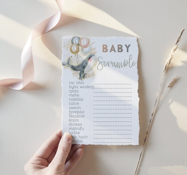 Cute Whale Baby Shower Game Daily Bargain Sale Word Marine Animals Scramble