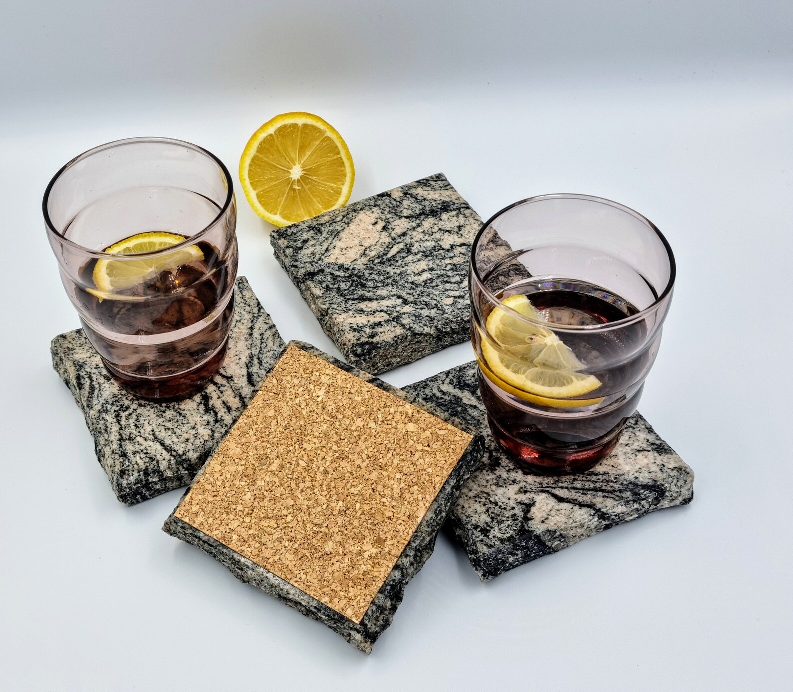 Granite Coaster Set, Natural, Granite, Stone, Coasters, Gray, Pink