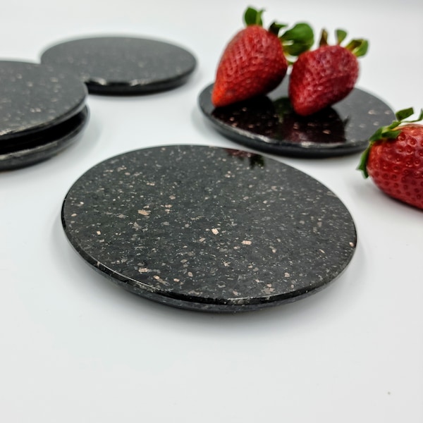 Coasters, Natural Granite, Stone, Gift Idea, gift for him, gift for her, gold, black, home accessories