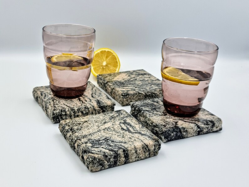 Granite Coaster Set, Natural, Granite, Stone, Coasters, Gray, Pink
