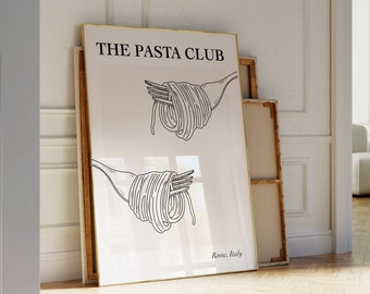 Pasta Club Italy Poster Pasta Print Kitchen Pasta Art Poster For Pasta Lovers, Pasta Illustration  Pasta Print Italian Prints