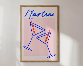 Dirty Martini Print Retro Cocktail Wall Art, Bar Cart Wall Art, Gift for Cocktail Lover, Housewarming Gift Poster Martini