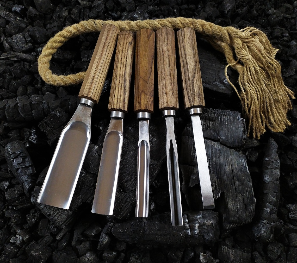 Woodcarving Gouge Set 5 pc. Spoon Carving Set Large Sizes Etsy