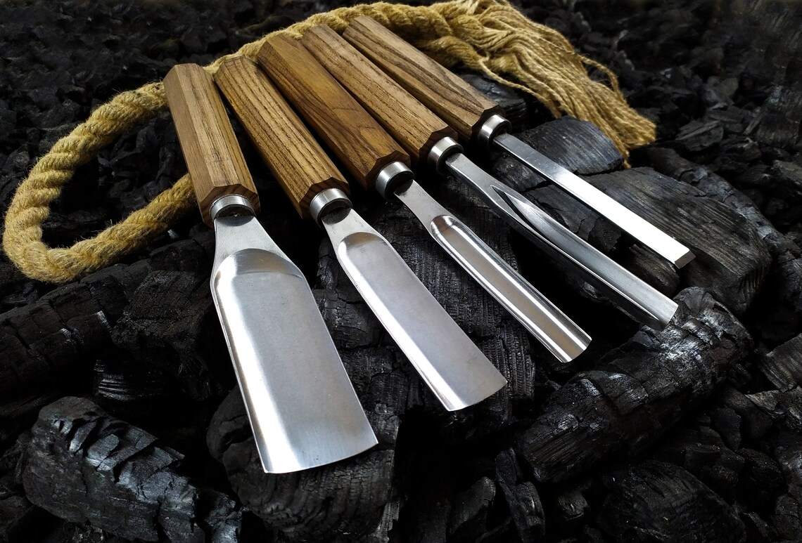 Woodcarving Gouge Set 5 pc. Spoon Carving Set Large Sizes Etsy