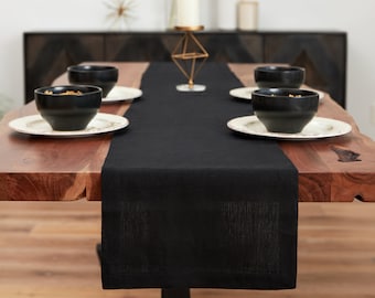 Black Linen Table Runner. Various Sizes Available. Black Table Runner. Minimalist Home Decor. Table Linens. Sustainable. Halloween Decor.