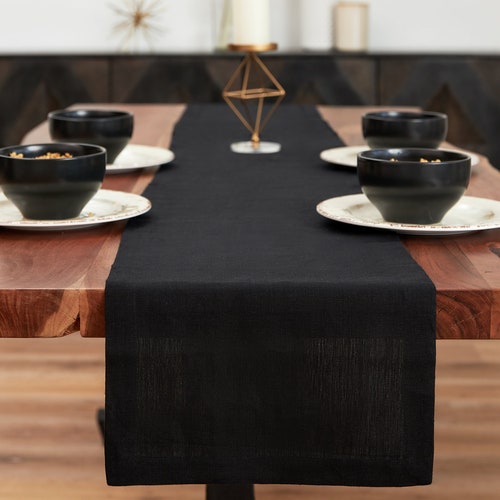 Black Linen Table Runner. Various Sizes Available. Black Table Etsy
